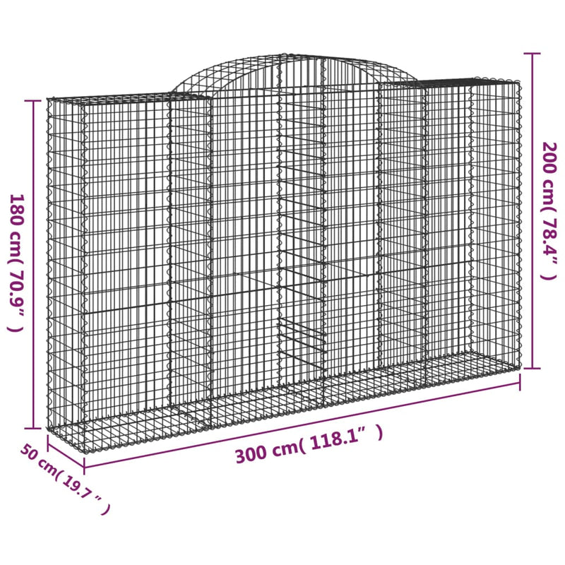 Arched Gabion Baskets 9 pcs 300x50x180/200 cm Galvanised Iron