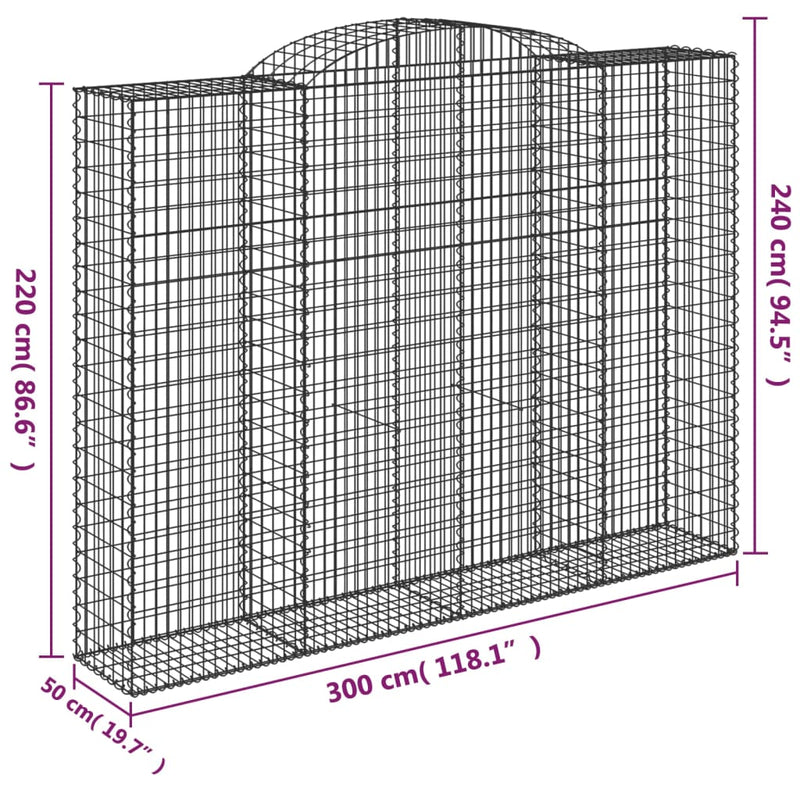 Arched Gabion Baskets 15 pcs 300x50x220/240 cm Galvanised Iron