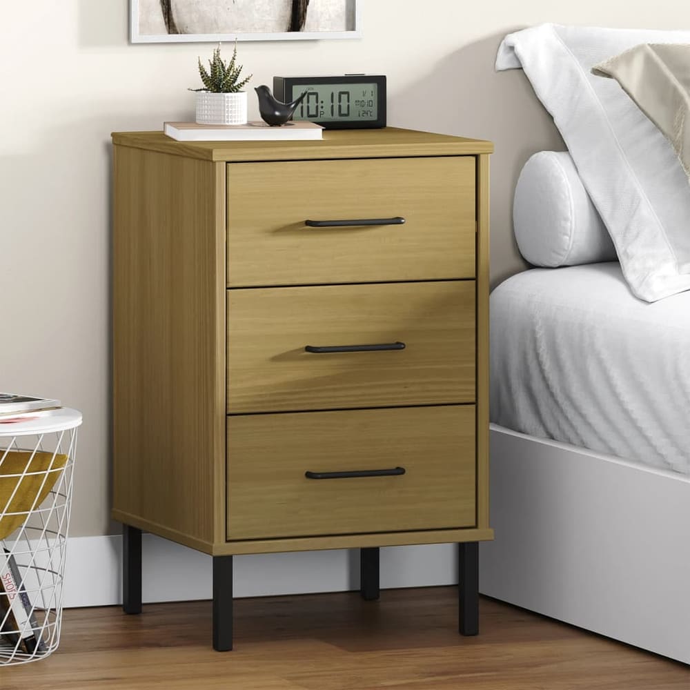 Bedside Cabinet with Metal Legs Solid Wood Pine "OSLO Brown