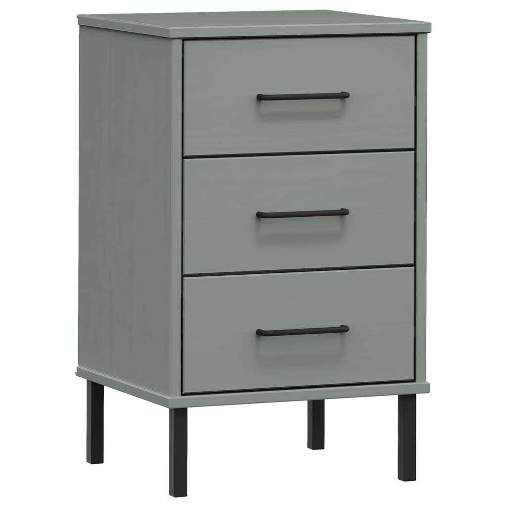 Bedside Cabinet with Metal Legs Solid Wood Pine "OSLO Grey