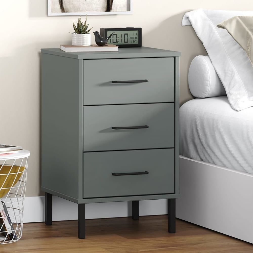 Bedside Cabinet with Metal Legs Solid Wood Pine "OSLO Grey