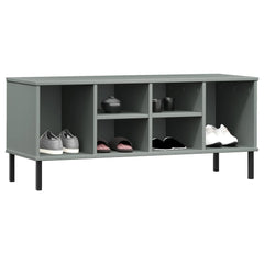 vidaXL Shoe Rack with Metal Legs Grey 106x35x45 cm Solid Wood OSLO 3