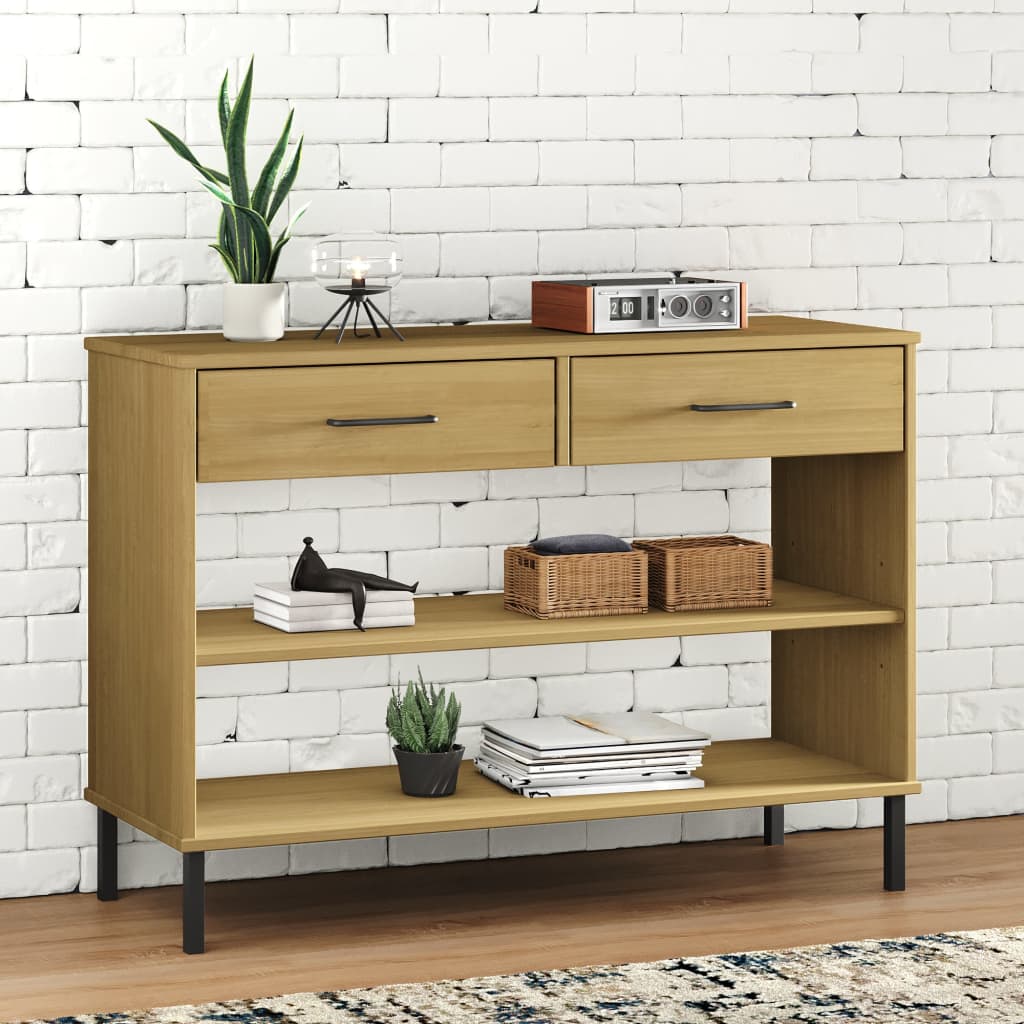 vidaXL Console Cabinet with Metal Legs Brown Solid Wood Pine OSLO 1