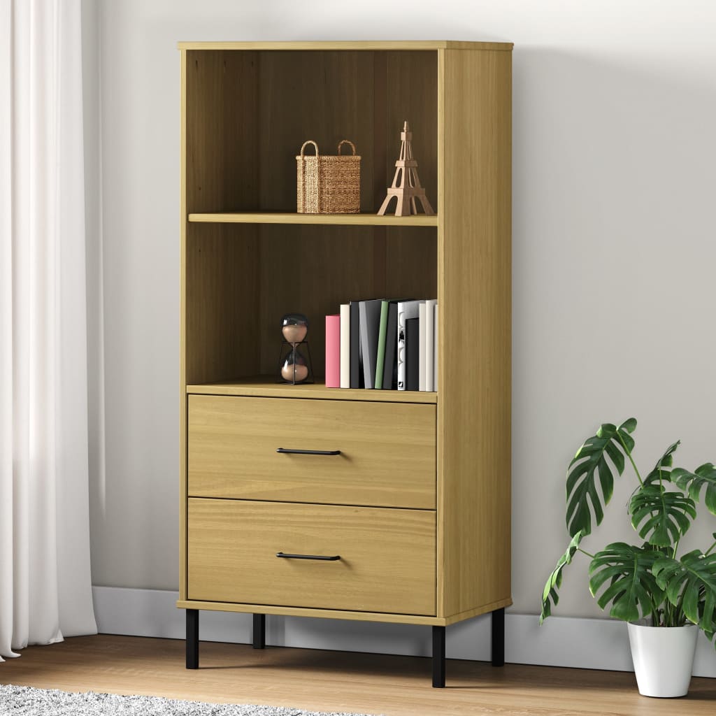 vidaXL Bookcase with 2 Drawers Brown 60x35x128,5 cm Solid Wood "OSLO 1
