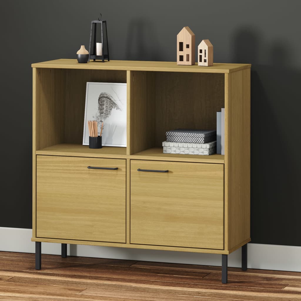 vidaXL Bookcase with Metal Legs Brown 90x35x90.5 cm Solid Wood OSLO 1