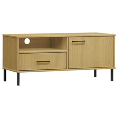 TV Cabinet with Metal Legs Solid Wood Pine "OSLO Brown