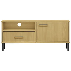 TV Cabinet with Metal Legs Solid Wood Pine "OSLO Brown