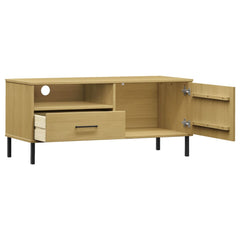 TV Cabinet with Metal Legs Solid Wood Pine "OSLO Brown