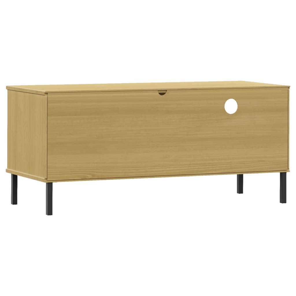 TV Cabinet with Metal Legs Solid Wood Pine "OSLO Brown