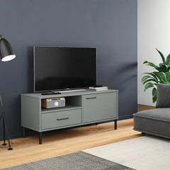 TV Cabinet with Metal Legs Solid Wood Pine "OSLO Grey