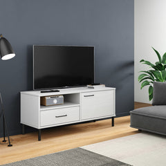TV Cabinet with Metal Legs Solid Wood Pine "OSLO White