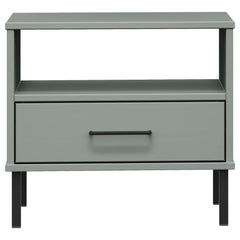 vidaXL Bedside Table with Metal Legs Grey Solid Wood Pine OSLO 4