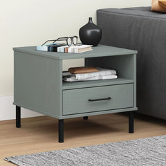 vidaXL Bedside Table with Metal Legs Grey Solid Wood Pine OSLO 1