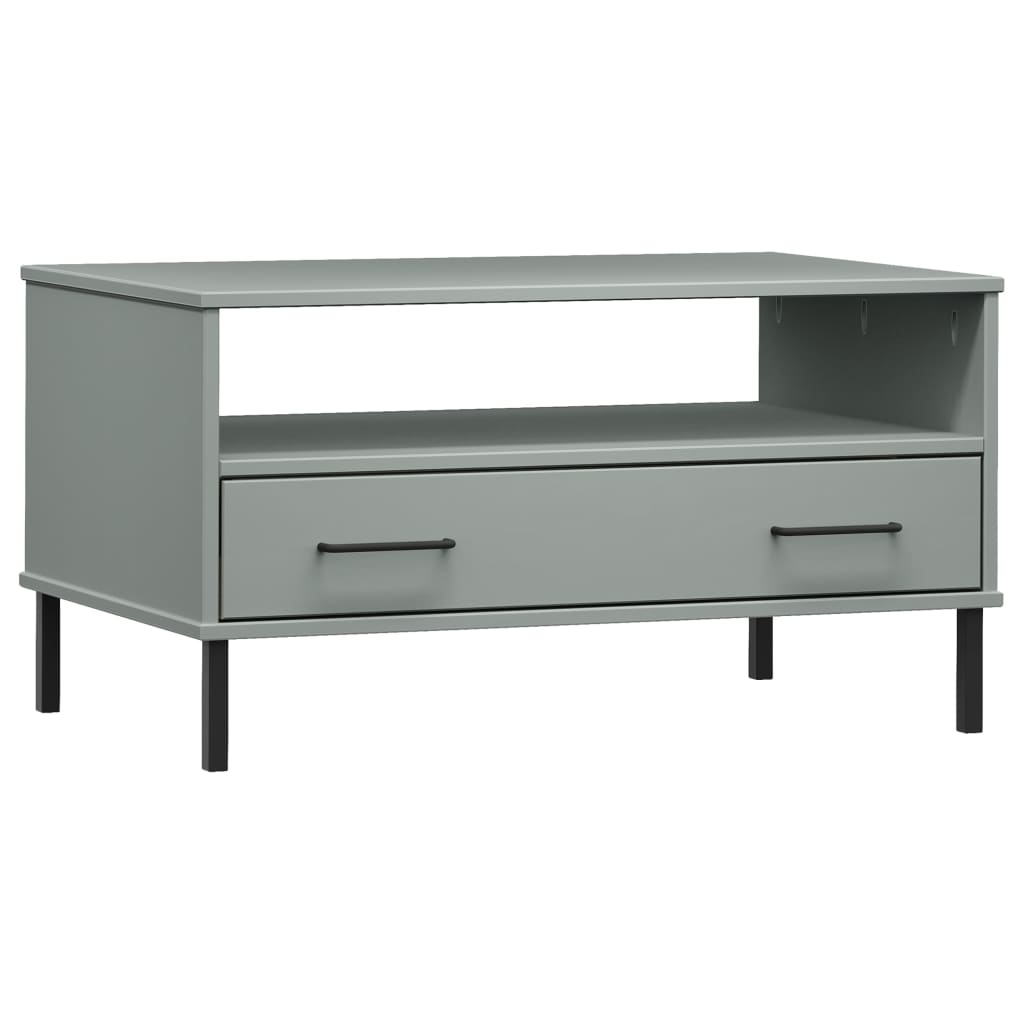 vidaXL Coffee Table with Metal Legs Grey 85x50x45 cm Solid Wood OSLO 2