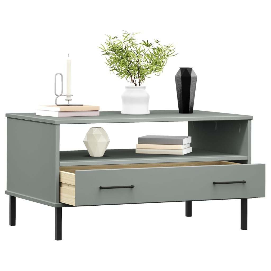 vidaXL Coffee Table with Metal Legs Grey 85x50x45 cm Solid Wood OSLO 3