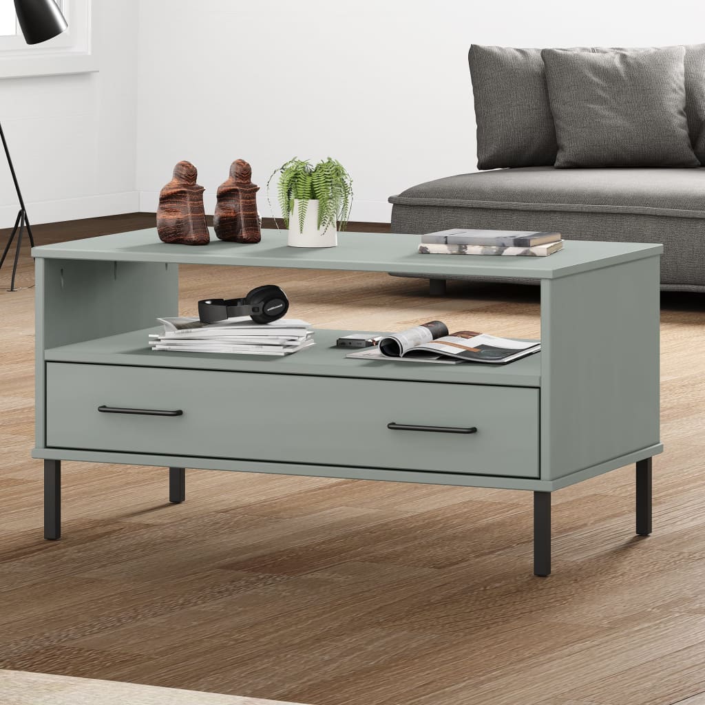 vidaXL Coffee Table with Metal Legs Grey 85x50x45 cm Solid Wood OSLO 1