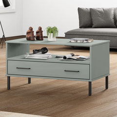 vidaXL Coffee Table with Metal Legs Grey 85x50x45 cm Solid Wood OSLO 1