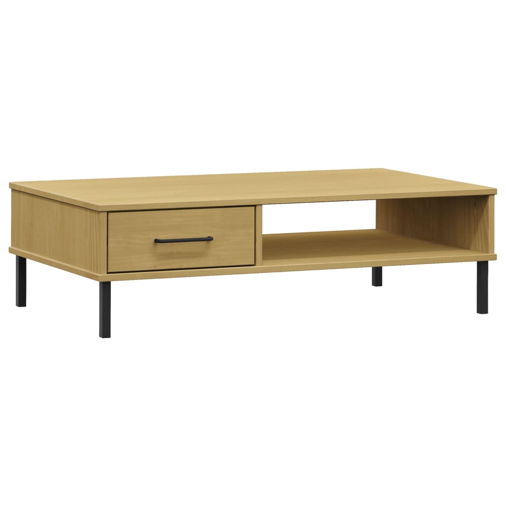 vidaXL Coffee Table with Metal Legs Brown Solid Wood Pine OSLO 2