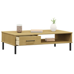 vidaXL Coffee Table with Metal Legs Brown Solid Wood Pine OSLO 3
