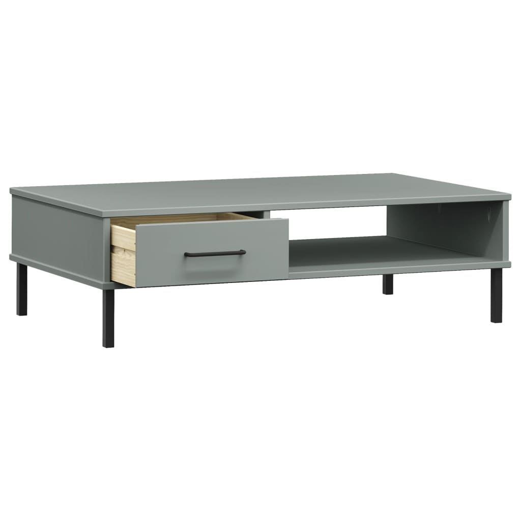 vidaXL Coffee Table with Metal Legs Grey Solid Wood Pine OSLO 5