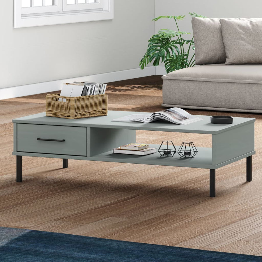 vidaXL Coffee Table with Metal Legs Grey Solid Wood Pine OSLO 1