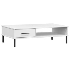 vidaXL Coffee Table with Metal Legs White Solid Wood Pine OSLO 2