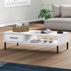 vidaXL Coffee Table with Metal Legs White Solid Wood Pine OSLO 1