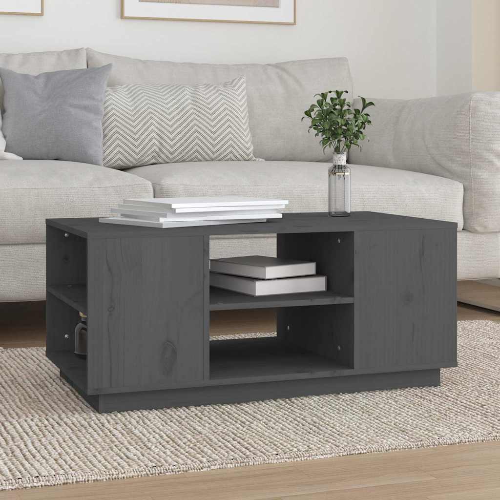 vidaXL Coffee Table | Grey | Solid Pine Wood | 90 x 49 x 40.5 cm | Coffee Table 1