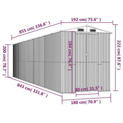 Garden Shed Green 192x855x223 cm Galvanised Steel