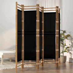 Folding 3-Panel Room Divider 120 cm Bamboo and Canvas Black 200 x 180 cm