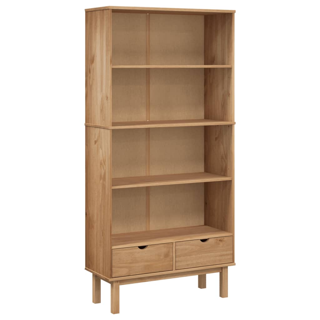 vidaXL Bookcase "OTTA" with 2 Drawers Brown Solid Wood Pine 2