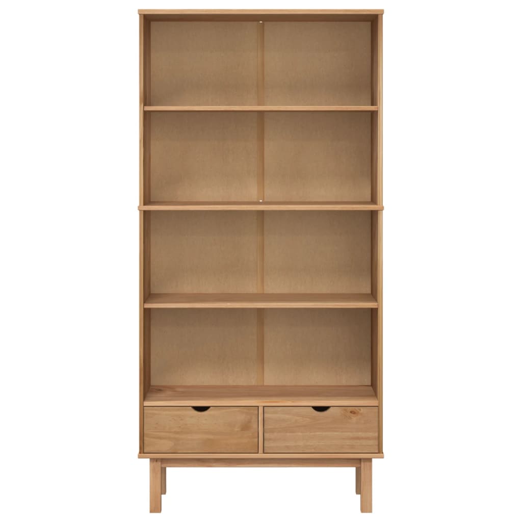 vidaXL Bookcase "OTTA" with 2 Drawers Brown Solid Wood Pine 3