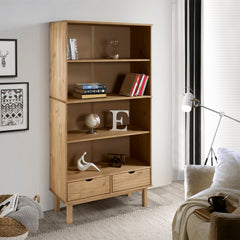 vidaXL Bookcase "OTTA" with 2 Drawers Brown Solid Wood Pine 1