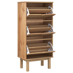 vidaXL Shoe Cabinet OTTA with 3 Drawers Brown Solid Wood Pine 3