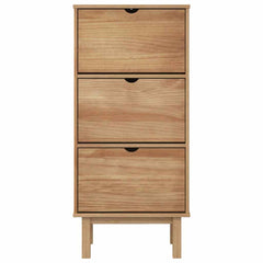 vidaXL Shoe Cabinet OTTA with 3 Drawers Brown Solid Wood Pine 4