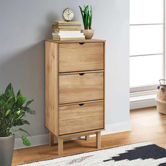 vidaXL Shoe Cabinet OTTA with 3 Drawers Brown Solid Wood Pine 1