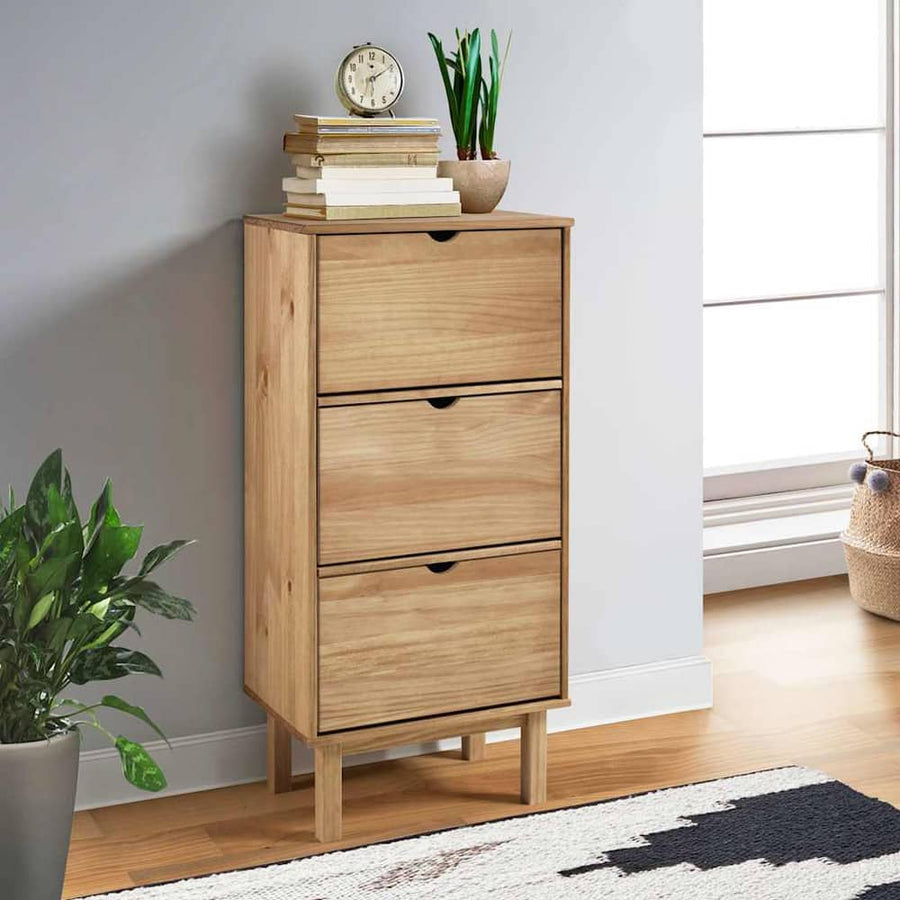 Shoe Cabinet "OTTA" with 3 Drawers Solid Wood Pine in Brown