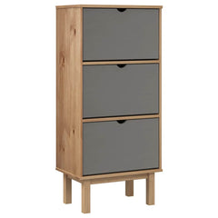 vidaXL Shoe Cabinet OTTA with 3 Drawers Brown&Grey Solid Wood Pine 2