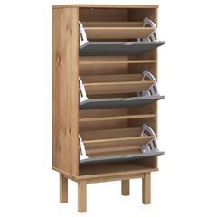 vidaXL Shoe Cabinet OTTA with 3 Drawers Brown&Grey Solid Wood Pine 3