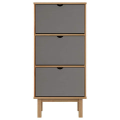 vidaXL Shoe Cabinet OTTA with 3 Drawers Brown&Grey Solid Wood Pine 4