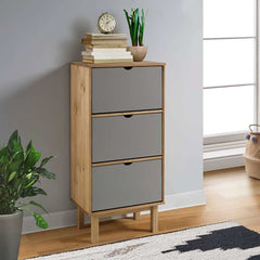 vidaXL Shoe Cabinet OTTA with 3 Drawers Brown&Grey Solid Wood Pine 1