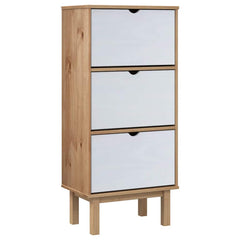 vidaXL Shoe Cabinet OTTA with 3 Drawers Brown&White Solid Wood Pine 2