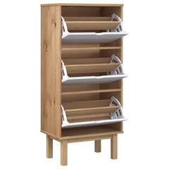 vidaXL Shoe Cabinet OTTA with 3 Drawers Brown&White Solid Wood Pine 3