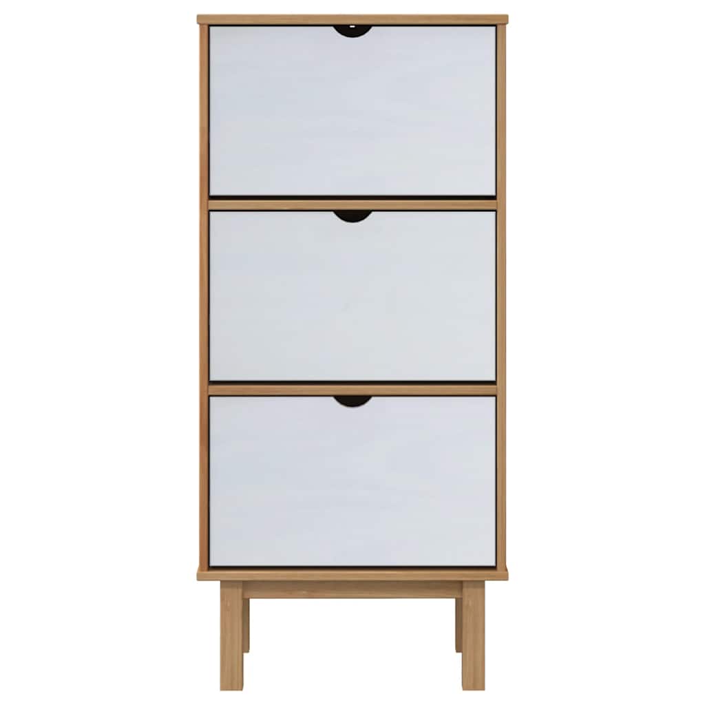 vidaXL Shoe Cabinet OTTA with 3 Drawers Brown&White Solid Wood Pine 4
