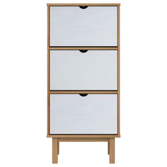 vidaXL Shoe Cabinet OTTA with 3 Drawers Brown&White Solid Wood Pine 4