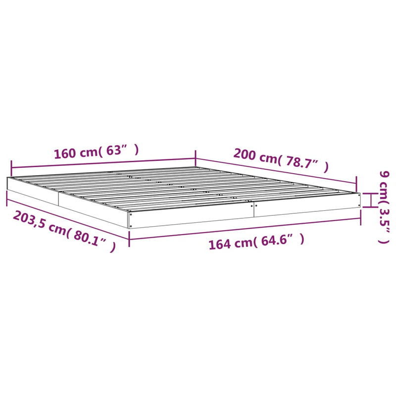 Bed Frame 160x200 cm Solid Wood Pine