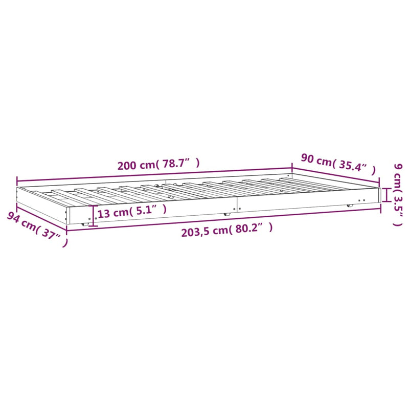 Bed Frame 90x200 cm Solid Wood Pine