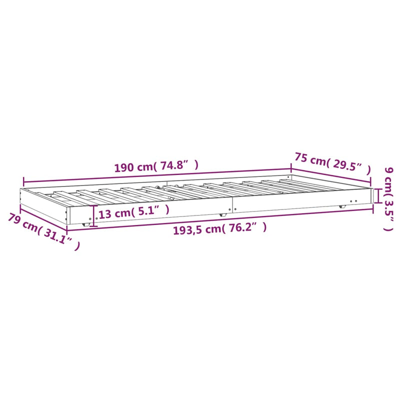 Bed Frame 75x190 cm Small Single Solid Wood Pine