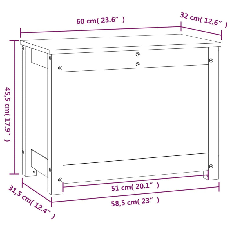 Storage Box White 60x32x45.5 cm Solid Wood Pine