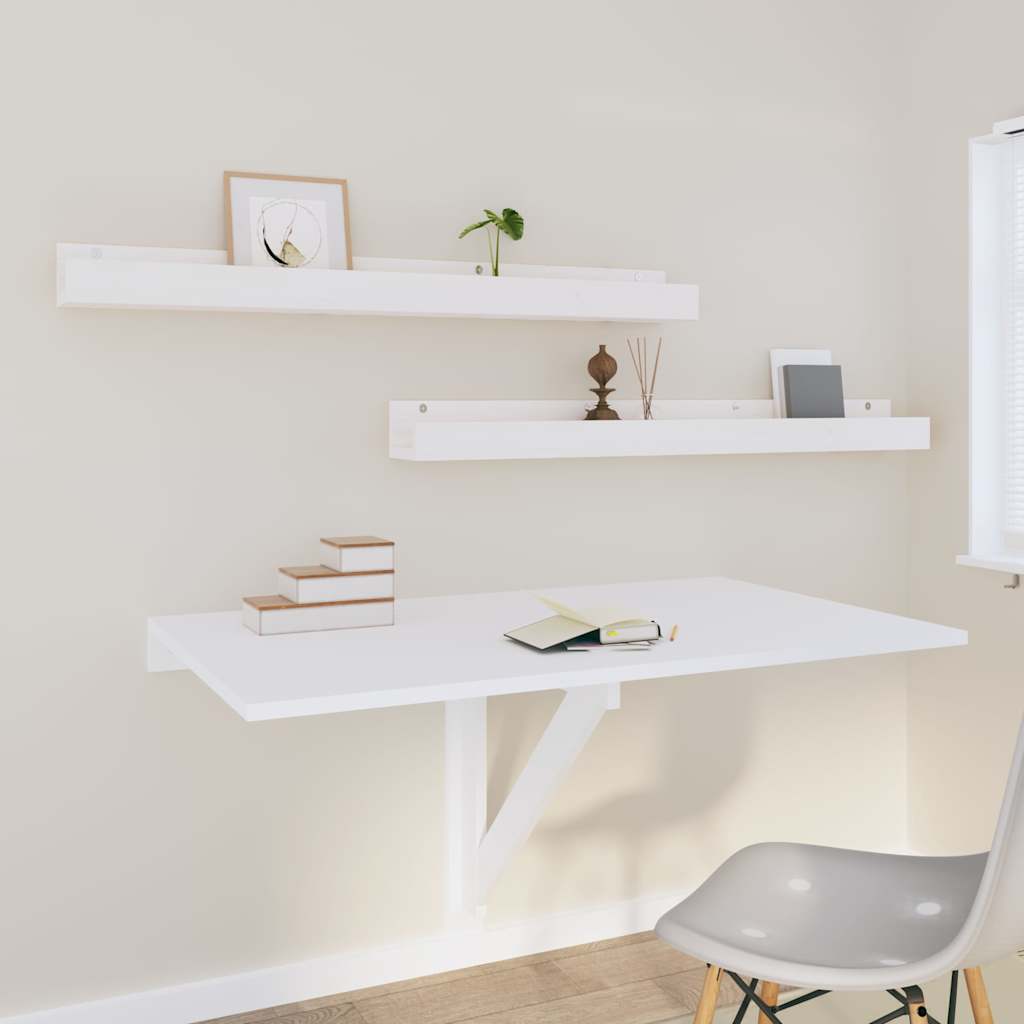 vidaXL Wall Shelves 2 pcs White 110x12x9 cm Solid Wood Pine 6